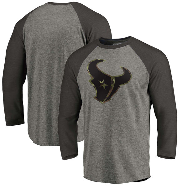 Houston Texans NFL Pro Line Black Gray Tri Blend 34-Sleeve T-Shirt