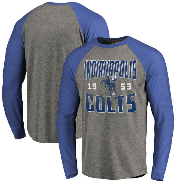 Indianapolis Colts NFL Pro Line Timeless Collection Antique Stack Long Sleeve Tri-Blend Raglan T-Shirt Ash