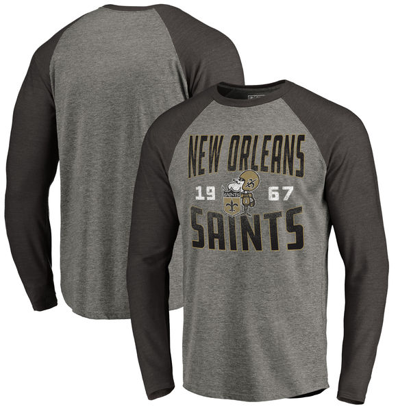 New Orleans Saints NFL Pro Line Timeless Collection Antique Stack Long Sleeve Tri-Blend Raglan T-Shirt Ash