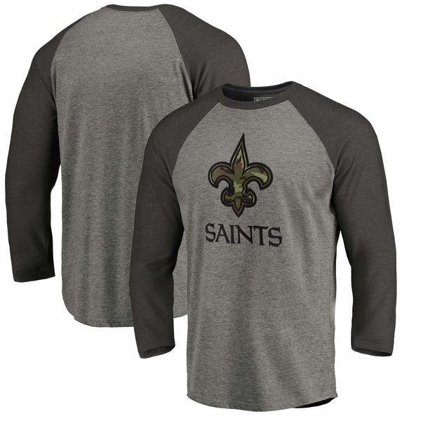 New Orleans Saints NFL Pro Line Black Gray Tri Blend 34-Sleeve T-Shirt