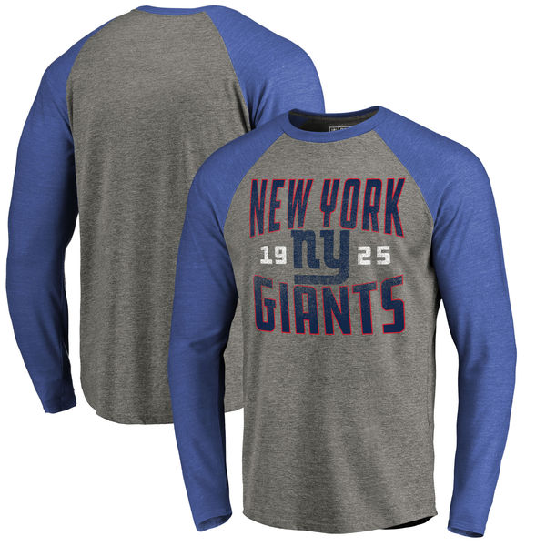 New York Giants NFL Pro Line Timeless Collection Antique Stack Long Sleeve Tri-Blend Raglan T-Shirt Ash
