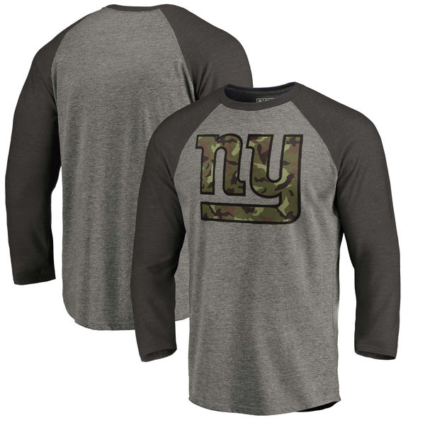 New York Giants NFL Pro Line Black Gray Tri Blend 34-Sleeve T-Shirt