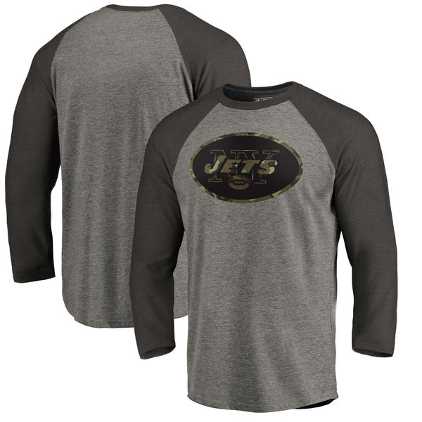 New York Jets NFL Pro Line Black Gray Tri Blend 34-Sleeve T-Shirt