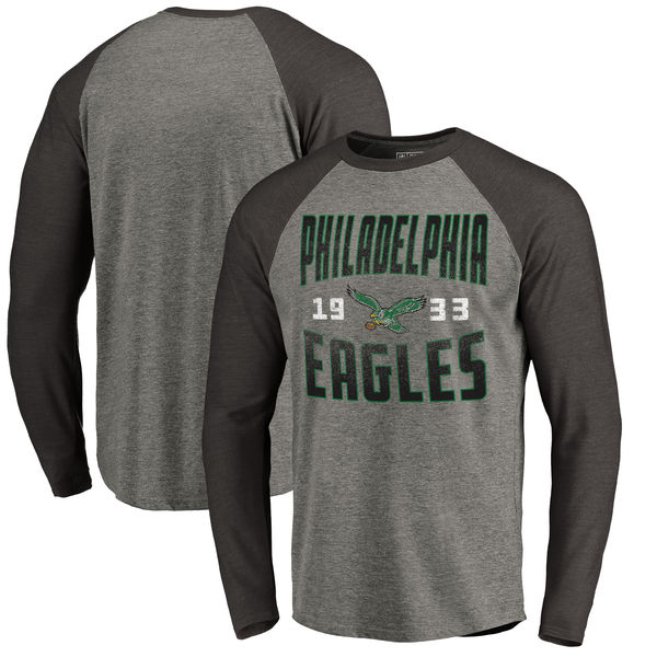 Philadelphia Eagles NFL Pro Line Timeless Collection Antique Stack Long Sleeve Tri-Blend Raglan T-Shirt Ash