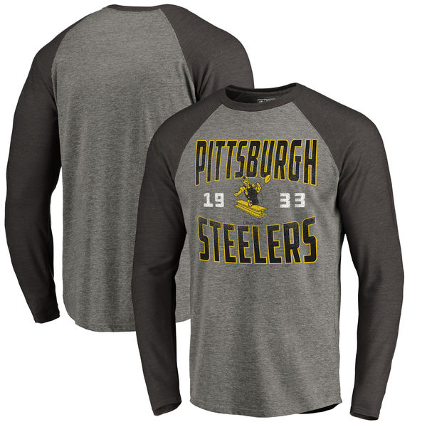 Pittsburgh Steelers NFL Pro Line Timeless Collection Antique Stack Long Sleeve Tri-Blend Raglan T-Shirt Ash