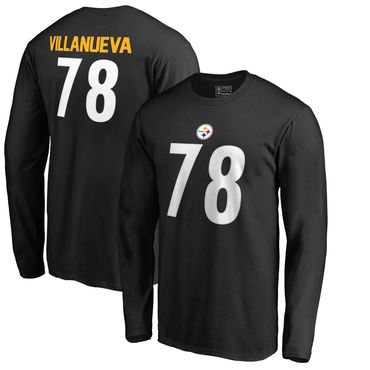 Men's Pittsburgh Steelers 78 Alejandro Villanueva NFL Pro Line Black Authentic Stack Name Number Long Sleeve T Shirt