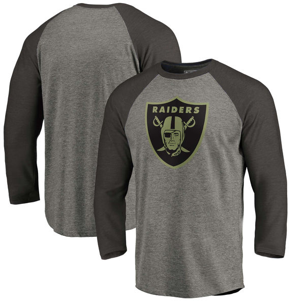 Oakland Raiders NFL Pro Line Black Gray Tri Blend 34-Sleeve T-Shirt