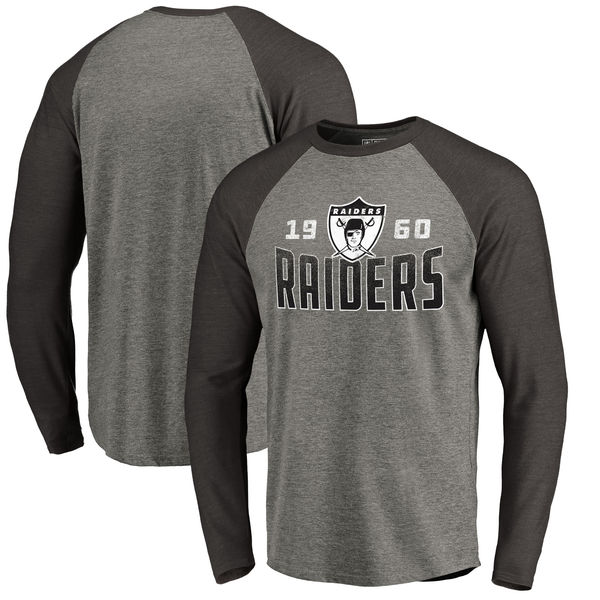 Oakland Raiders NFL Pro Line Timeless Collection Antique Stack Long Sleeve Tri-Blend Raglan T-Shirt Ash