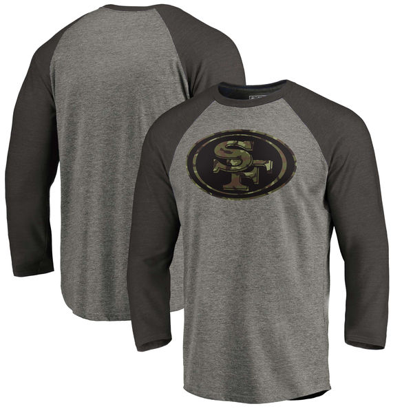 San Francisco 49ers NFL Pro Line Black Gray Tri Blend 34-Sleeve T-Shirt