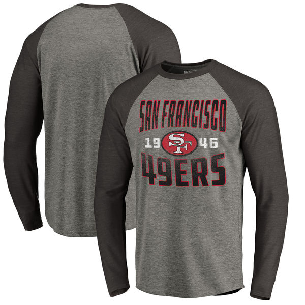 San Francisco 49ers NFL Pro Line Timeless Collection Antique Stack Long Sleeve Tri-Blend Raglan T-Shirt Ash
