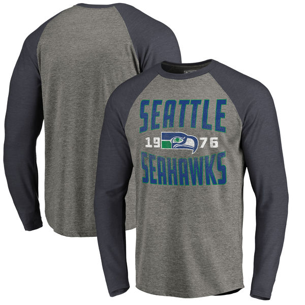 Seattle Seahawks NFL Pro Line Timeless Collection Antique Stack Long Sleeve Tri-Blend Raglan T-Shirt Ash