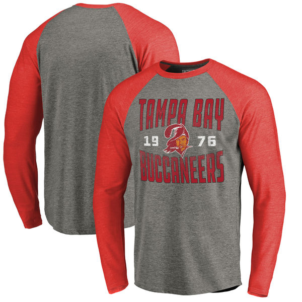 Tampa Bay Buccaneers NFL Pro Line Timeless Collection Antique Stack Long Sleeve Tri-Blend Raglan T-Shirt Ash