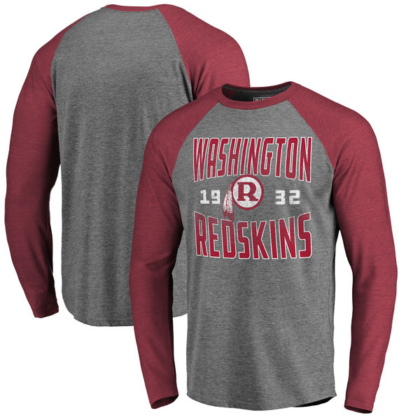 Washington Redskins NFL Pro Line Timeless Collection Antique Stack Long Sleeve Tri-Blend Raglan T-Shirt Ash