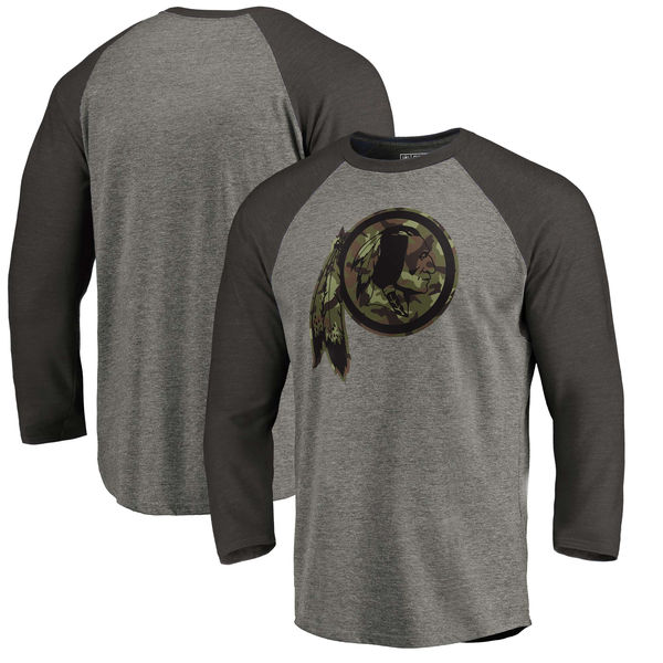 Washington Redskins NFL Pro Line Black Gray Tri Blend 34-Sleeve T-Shirt