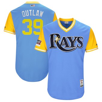 Men's Tampa Bay Rays 39 Kevin Kiermaier Outlaw Majestic yellow blue 2018 Players' Weekend Authentic Jersey