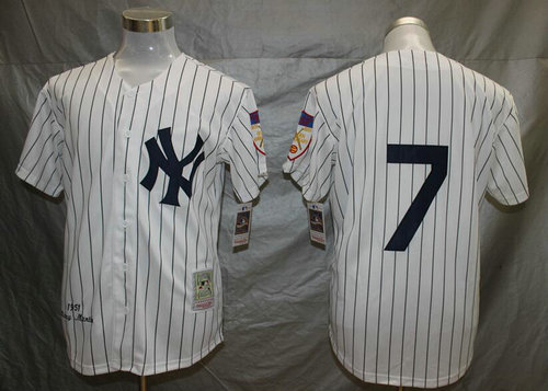 Yankees 7 Mickey Mantle White 1951 Throwback Stitched MLB Jersey