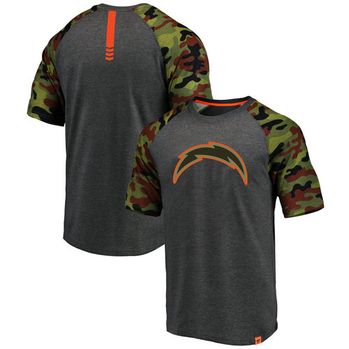 Los Angeles Chargers Heathered Gray NFL Pro Line Camo Recon Camo Raglan T-Shirt