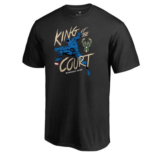 Men's Milwaukee Bucks Black Marvel Black Panther King of the Court T-Shirt