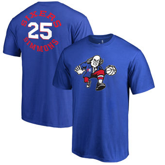 Men's Philadelphia 76ers 25 Ben Simmons Royal Round About Name & Number T-Shirt