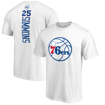 Men's Philadelphia 76ers 25 Ben Simmons White Backer Name & Number T-Shirt