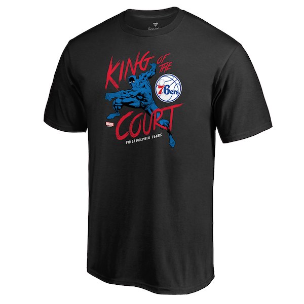 Men's Philadelphia 76ers Black Marvel Black Panther King of the Court T-Shirt