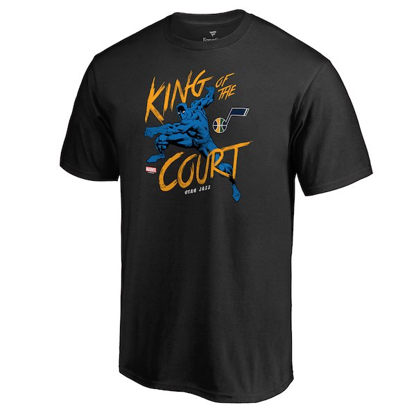 Men's Utah Jazz Black Marvel Black Panther King of the Court T-Shirt