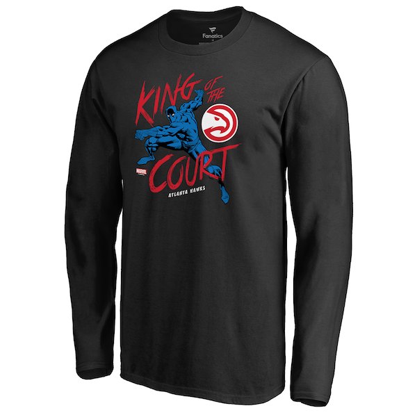 Men's Atlanta Hawks Black Marvel Black Panther King of the Court Long Sleeve T-Shirt