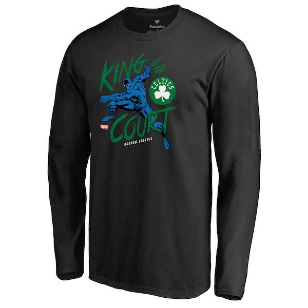 Men's Boston Celtics Black Marvel Black Panther King of the Court Long Sleeve T-Shirt