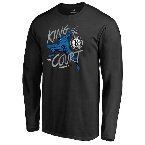Men's Brooklyn Nets Black Marvel Black Panther King of the Court Long Sleeve T-Shirt