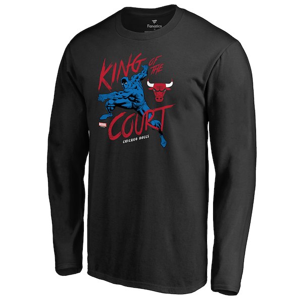Men's Chicago Bulls Black Marvel Black Panther King of the Court Long Sleeve T-Shirt