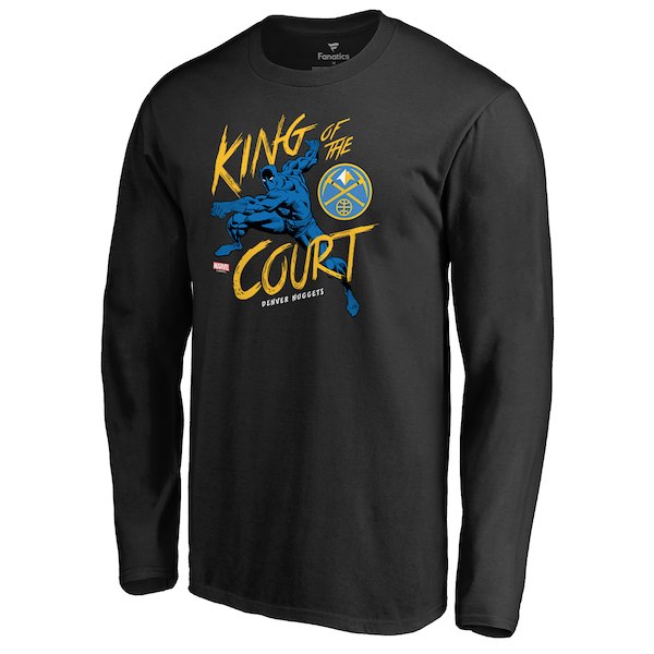 Men's Denver Nuggets Black Marvel Black Panther King of the Court Long Sleeve T-Shirt