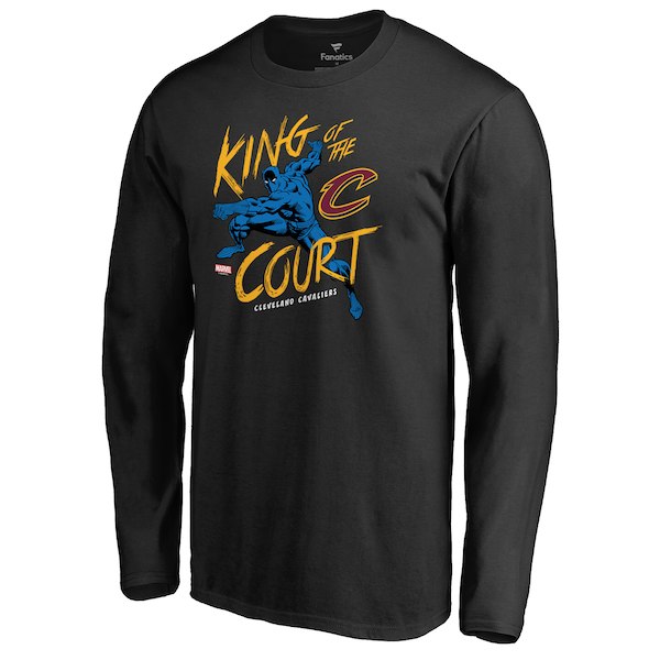 Men's Cleveland Cavaliers Black Marvel Black Panther King of the Court Long Sleeve T-Shirt