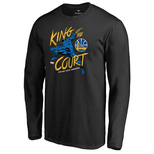 Men's Golden State Warriors Black Marvel Black Panther King of the Court Long Sleeve T-Shirt