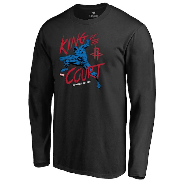 Men's Houston Rockets Black Marvel Black Panther King of the Court Long Sleeve T-Shirt