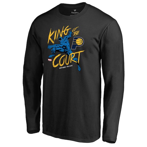 Men's Indiana Pacers Black Marvel Black Panther King of the Court Long Sleeve T-Shirt