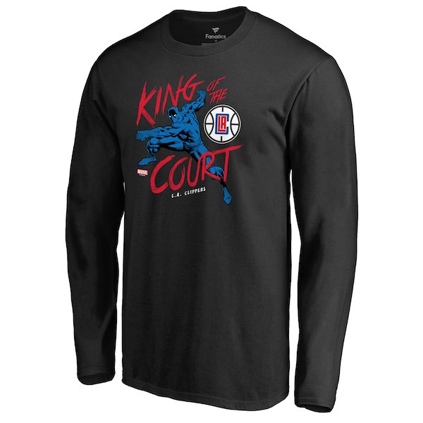 Men's LA Clippers Black Marvel Black Panther King of the Court Long Sleeve T-Shirt