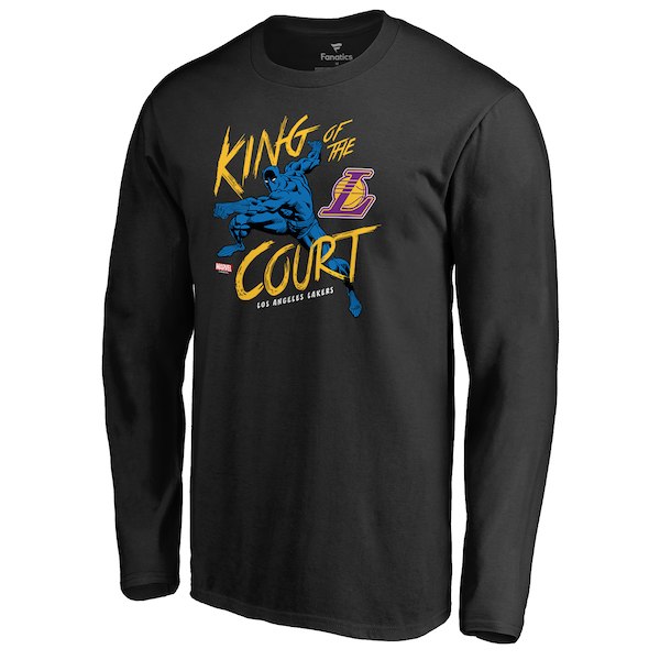 Men's Los Angeles Lakers Black Marvel Black Panther King of the Court Long Sleeve T-Shirt