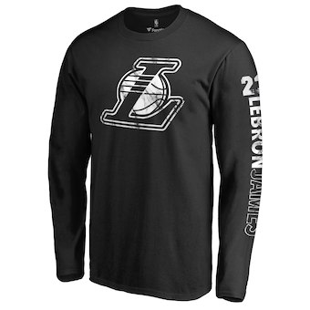 Men's Los Angeles Lakers 23 LeBron James Black Marble Assist Long Sleeve T-Shirt
