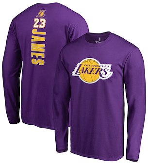 Men's Los Angeles Lakers 23 LeBron James Purple Backer Name & Number Long Sleeve T-Shirt