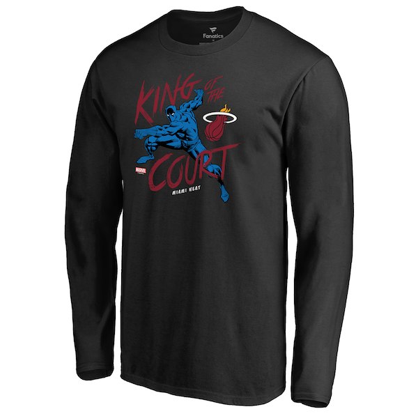 Men's Miami Heat Black Marvel Black Panther King of the Court Long Sleeve T-Shirt