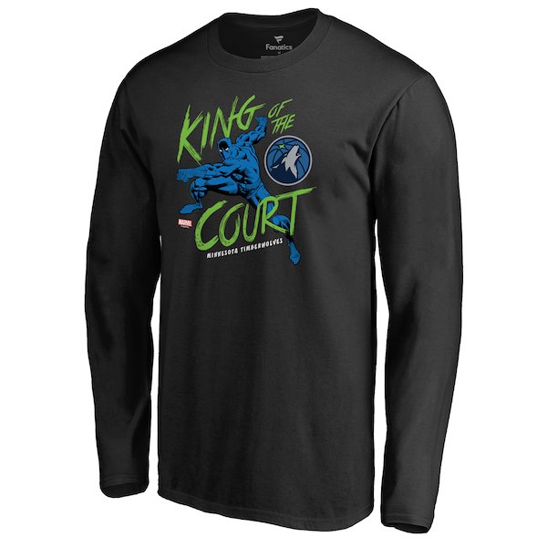Men's Minnesota Timberwolves Black Marvel Black Panther King of the Court Long Sleeve T-Shirt