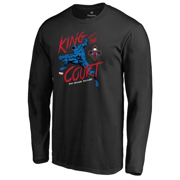 Men's New Orleans Pelicans Black Marvel Black Panther King of the Court Long Sleeve T-Shirt