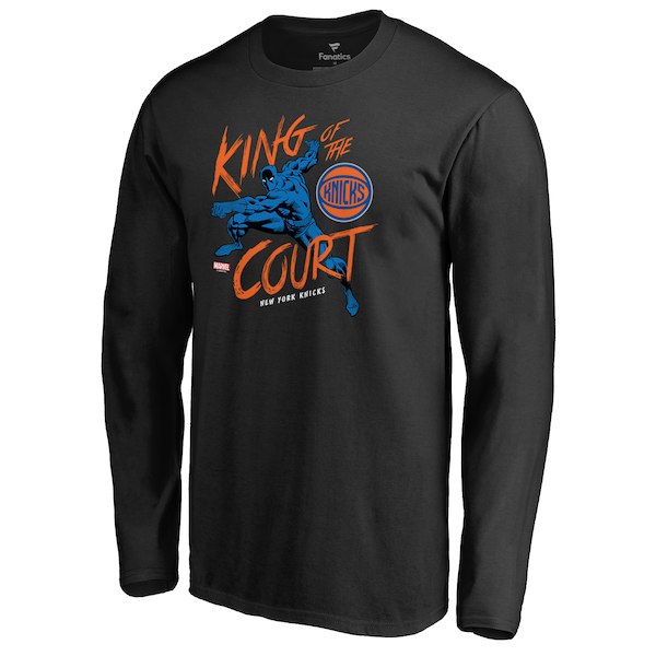 Men's New York Knicks Black Marvel Black Panther King of the Court Long Sleeve T-Shirt