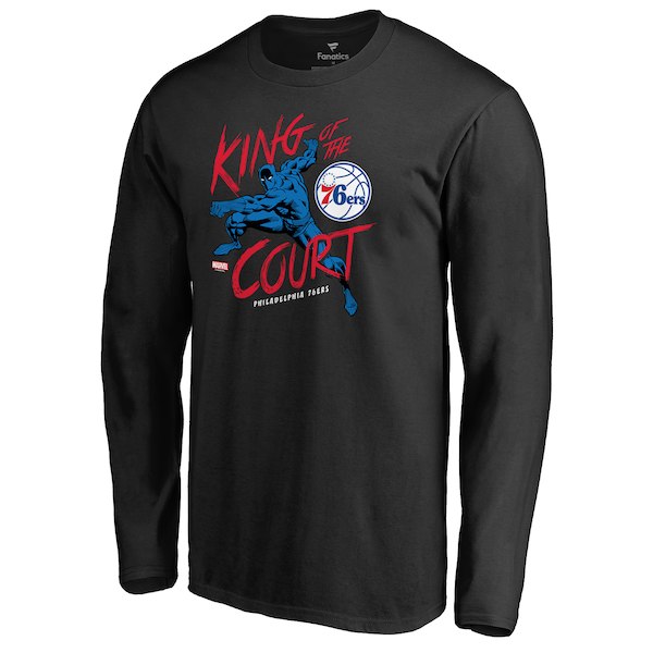 Men's Philadelphia 76ers Black Marvel Black Panther King of the Court Long Sleeve T-Shirt