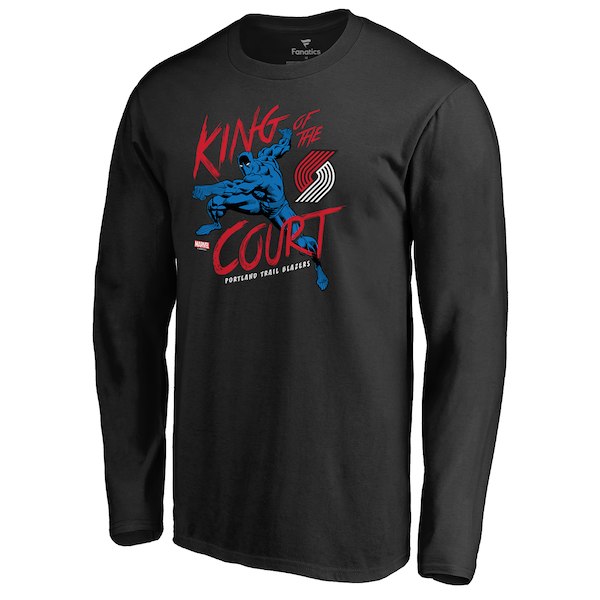 Men's Portland Trail Blazers Black Marvel Black Panther King of the Court Long Sleeve T-Shirt