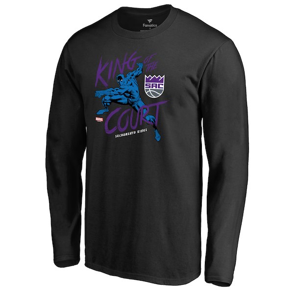Men's Sacramento Kings Black Marvel Black Panther King of the Court Long Sleeve T-Shirt