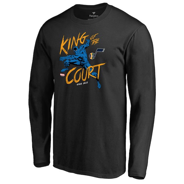 Men's Utah Jazz Black Marvel Black Panther King of the Court Long Sleeve T-Shirt