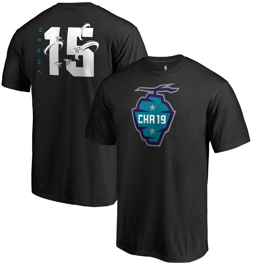 Denver Nuggets 15 Nikola Jokic 2019 NBA All-Star Game The Buzz Side Sweep Name & Number T-Shirt Black