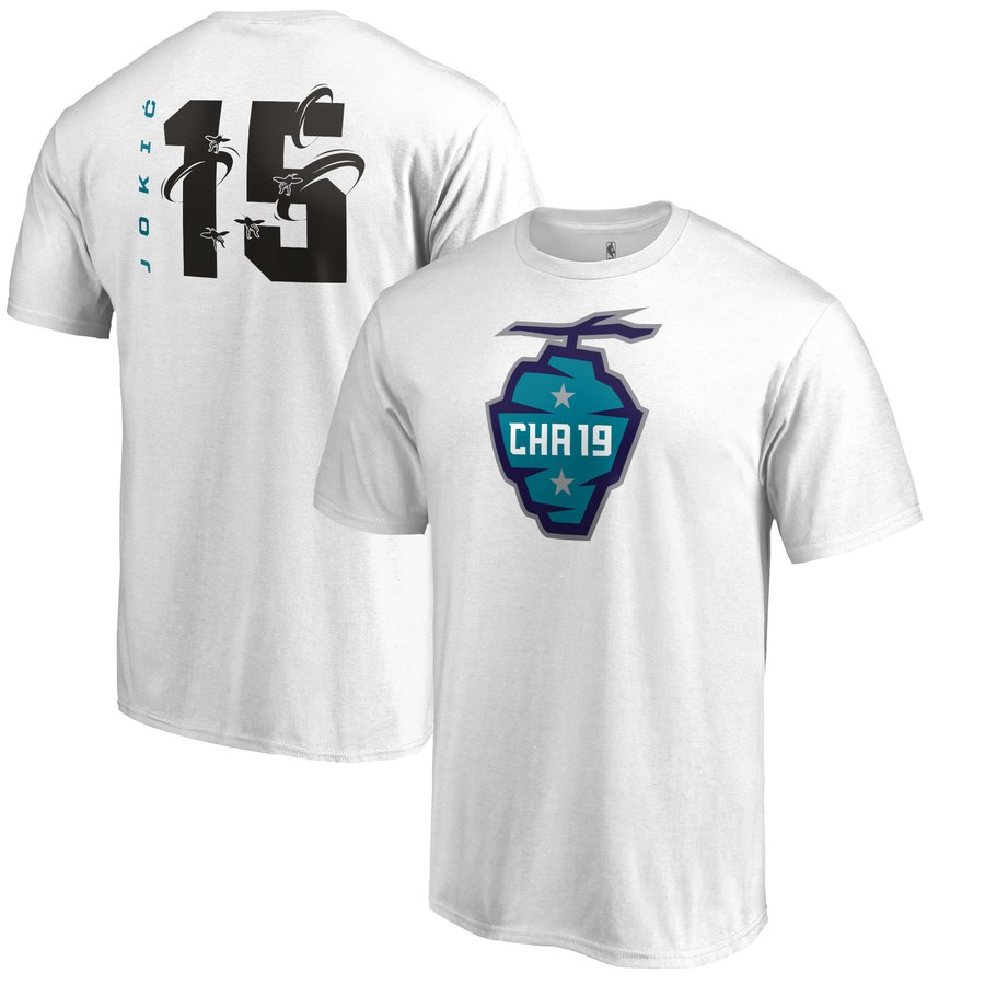 Denver Nuggets 15 Nikola Jokic 2019 NBA All-Star Game The Buzz Side Sweep Name & Number T-Shirt White
