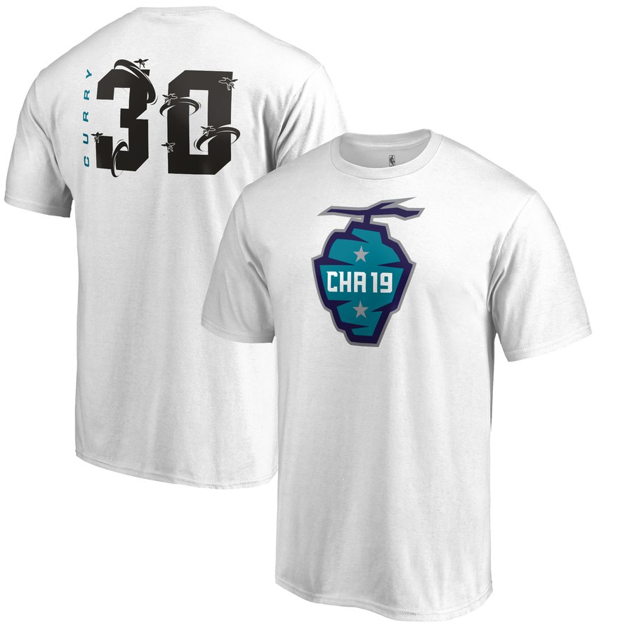 Golden State Warriors 30 Stephen Curry 2019 NBA All-Star Game The Buzz Side Sweep Name & Number T-Shirt White